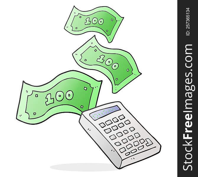 freehand drawn cartoon calculator counting money