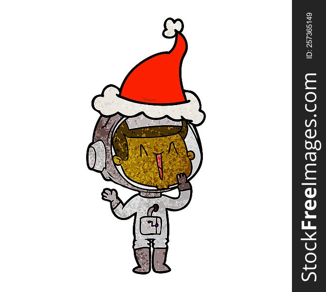 Laughing Textured Cartoon Of A Astronaut Wearing Santa Hat