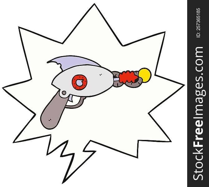 cartoon ray gun with speech bubble. cartoon ray gun with speech bubble