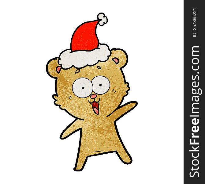 Laughing Teddy  Bear Textured Cartoon Of A Wearing Santa Hat