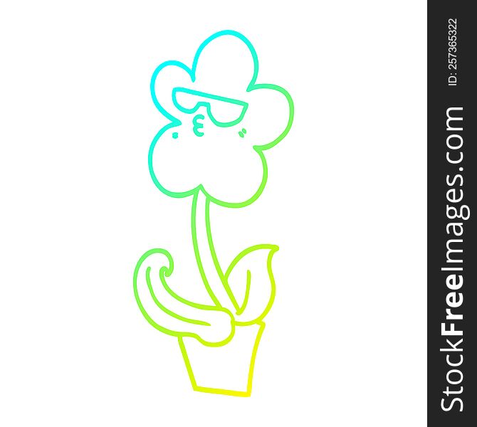 Cold Gradient Line Drawing Cool Cartoon Flower