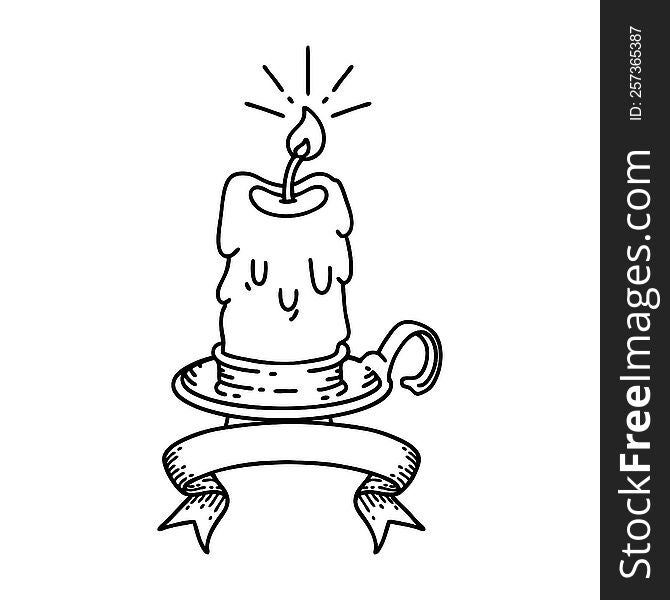Banner With Black Line Work Tattoo Style Spooky Melting Candle