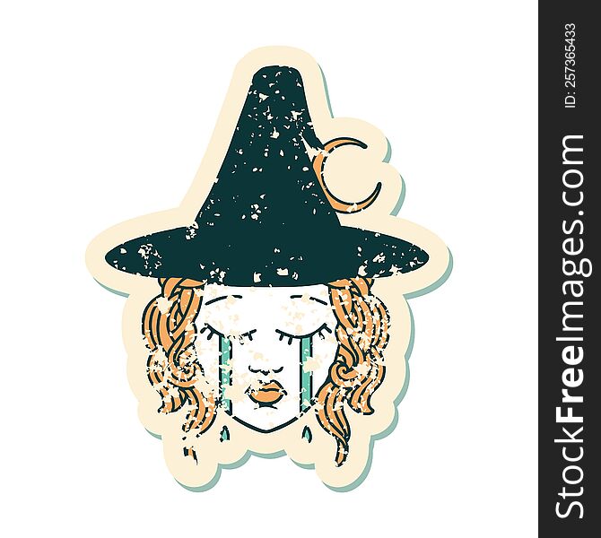 Crying Human Witch Character Grunge Sticker