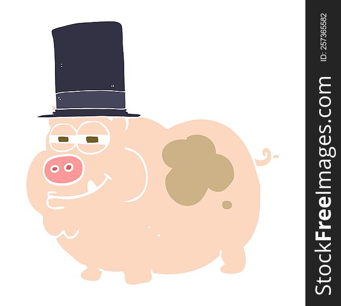 flat color illustration of a cartoon rich pig