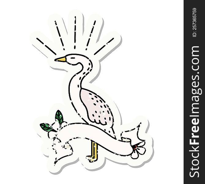 worn old sticker of a tattoo style standing stork. worn old sticker of a tattoo style standing stork