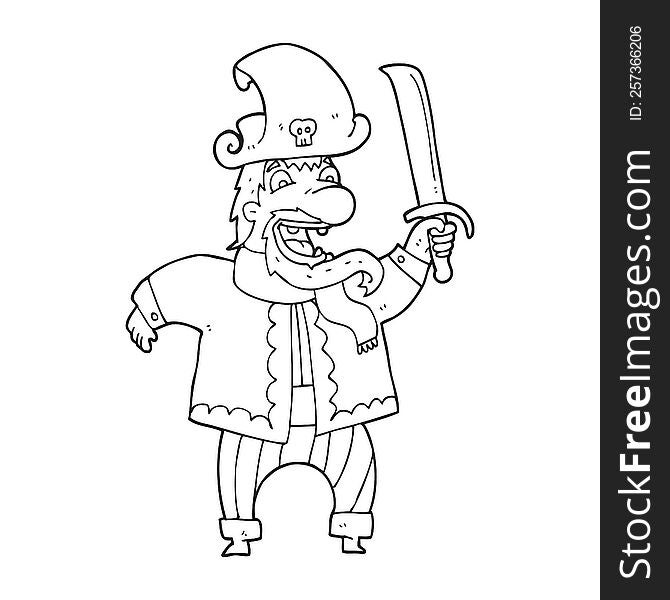 Black And White Cartoon Laughing Pirate Captain