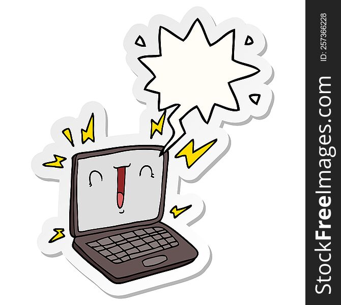 Cartoon Laptop Computer And Speech Bubble Sticker