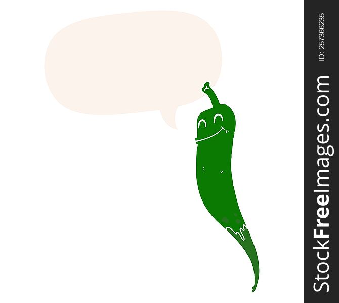 Cartoon Chili Pepper And Speech Bubble In Retro Style