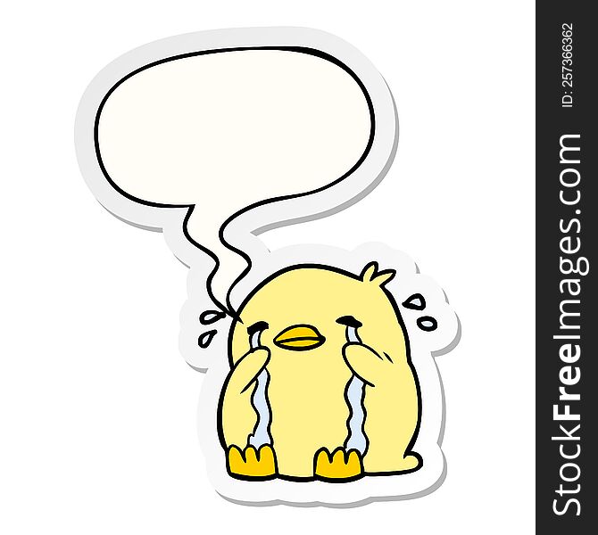 Cartoon Crying Bird And Speech Bubble Sticker