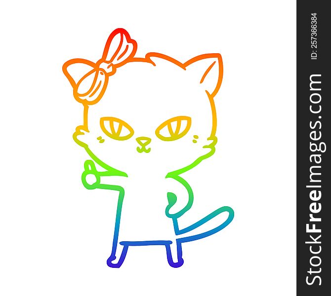 Rainbow Gradient Line Drawing Cute Cartoon Cat Giving Thumbs Up Symbol
