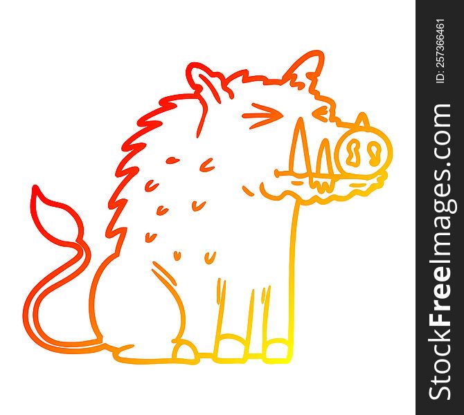 Warm Gradient Line Drawing Cartoon Warthog