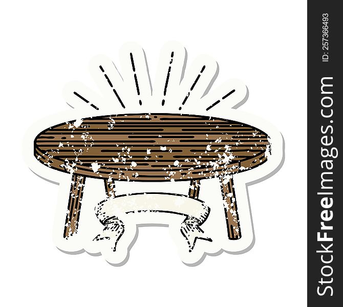 Grunge Sticker Of Tattoo Style Wood Table