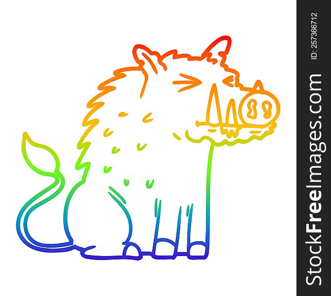 rainbow gradient line drawing of a cartoon warthog