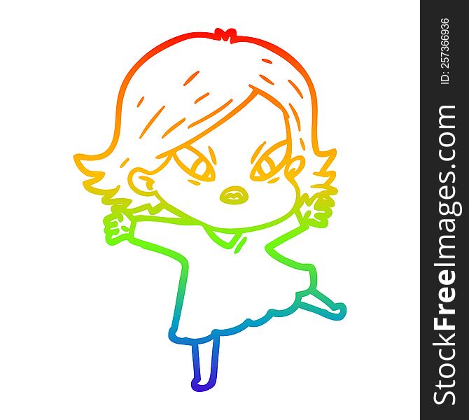 Rainbow Gradient Line Drawing Cartoon Stressed Woman
