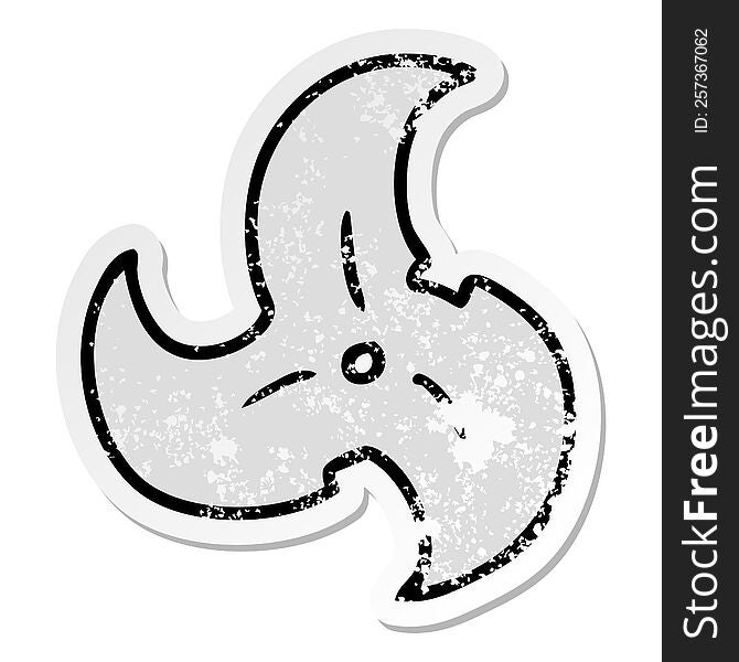 hand drawn distressed sticker cartoon doodle of a single ninja throwing star