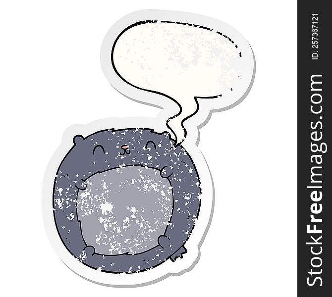 cartoon bear and speech bubble distressed sticker