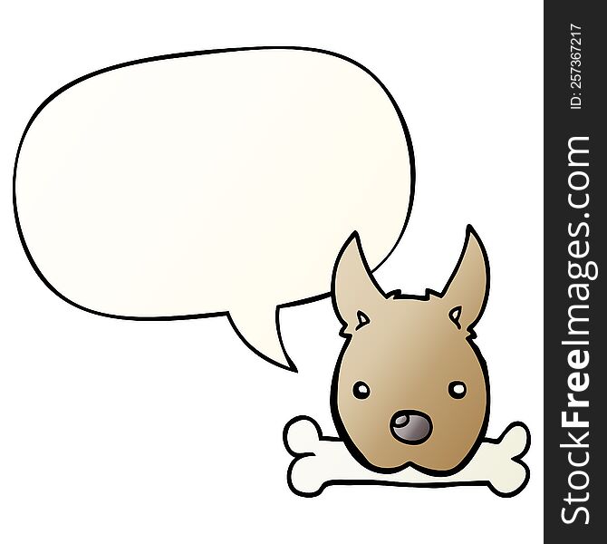 cartoon dog with bone with speech bubble in smooth gradient style. cartoon dog with bone with speech bubble in smooth gradient style