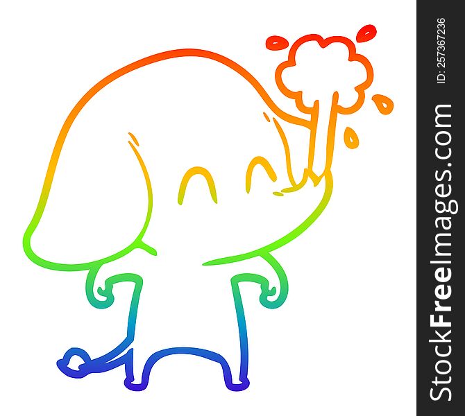 Rainbow Gradient Line Drawing Cute Cartoon Elephant Spouting Water