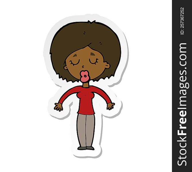 sticker of a cartoon woman with closed eyes