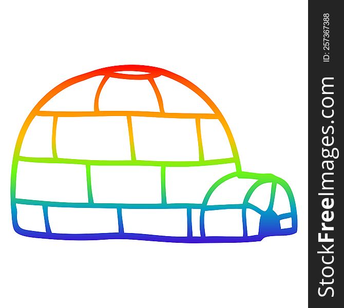 Rainbow Gradient Line Drawing Cartoon Ice Igloo