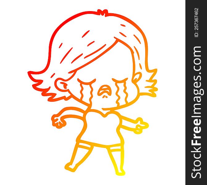 Warm Gradient Line Drawing Cartoon Girl Crying And Pointing