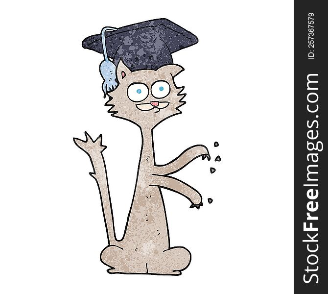 Textured Cartoon Cat With Graduation Cap