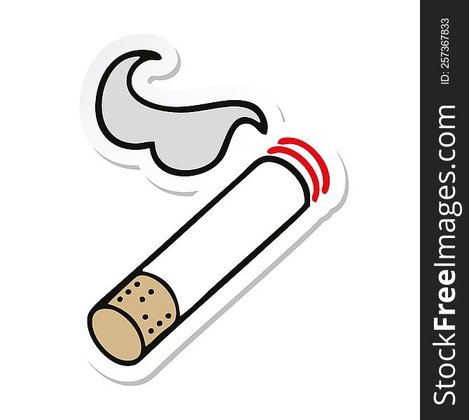 sticker of a cute cartoon cigarette smoke