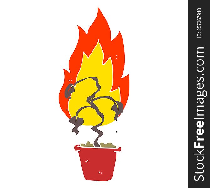 Flat Color Illustration Of A Cartoon Burning Plant