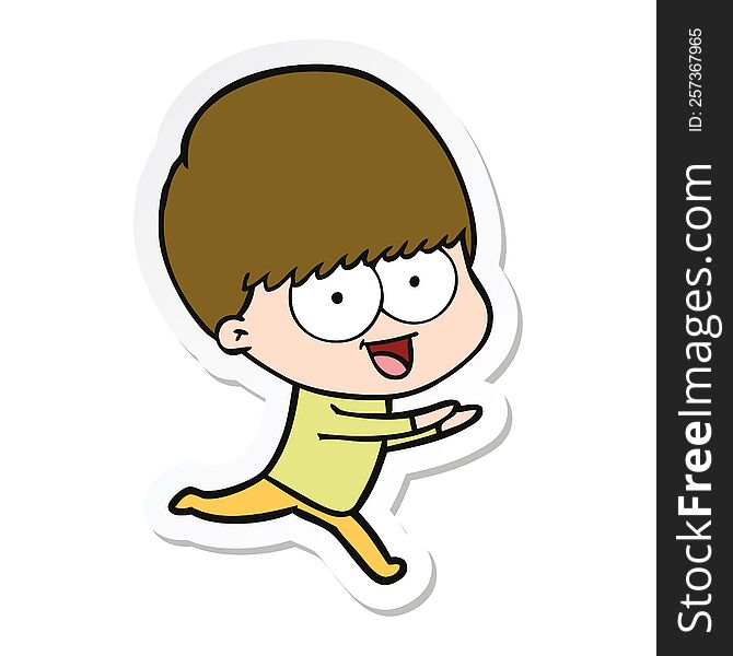 Sticker Of A Happy Cartoon Boy Running
