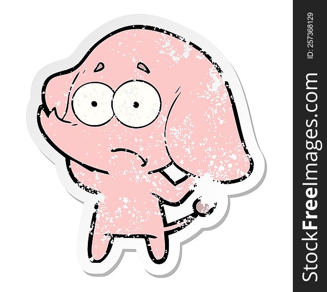 distressed sticker of a cartoon unsure elephant