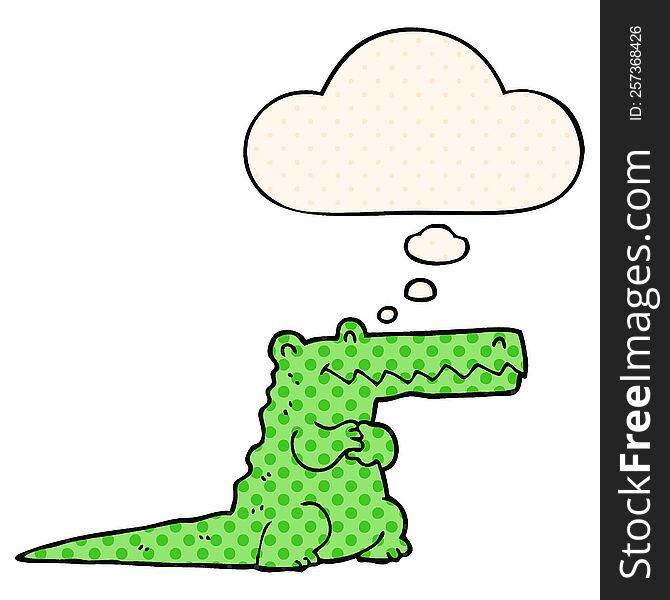 Cartoon Crocodile And Thought Bubble In Comic Book Style
