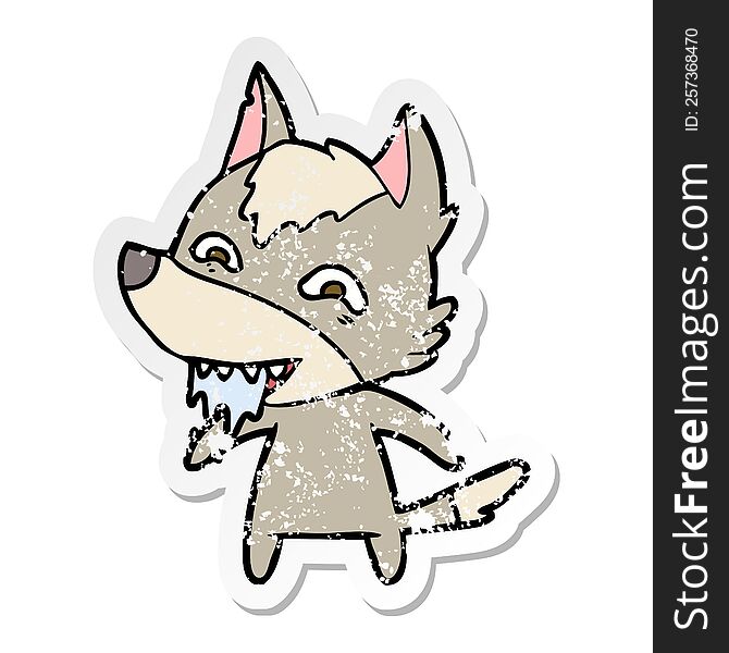 distressed sticker of a cartoon hungry wolf