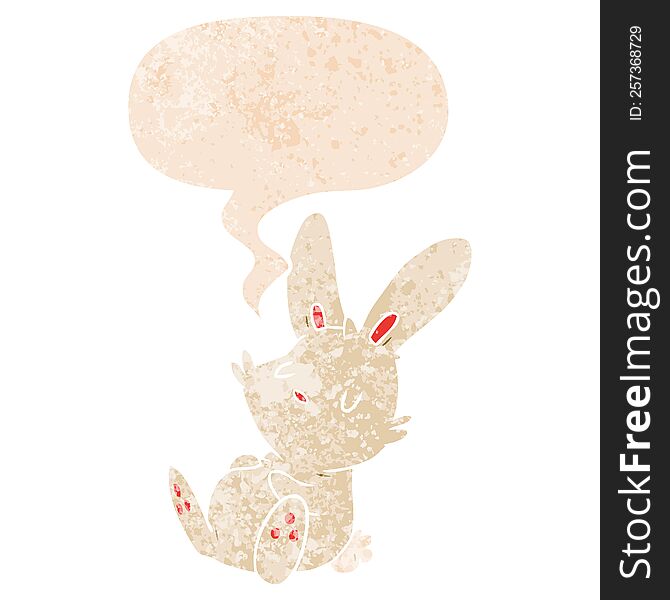 Cartoon Rabbit Sleeping And Speech Bubble In Retro Textured Style