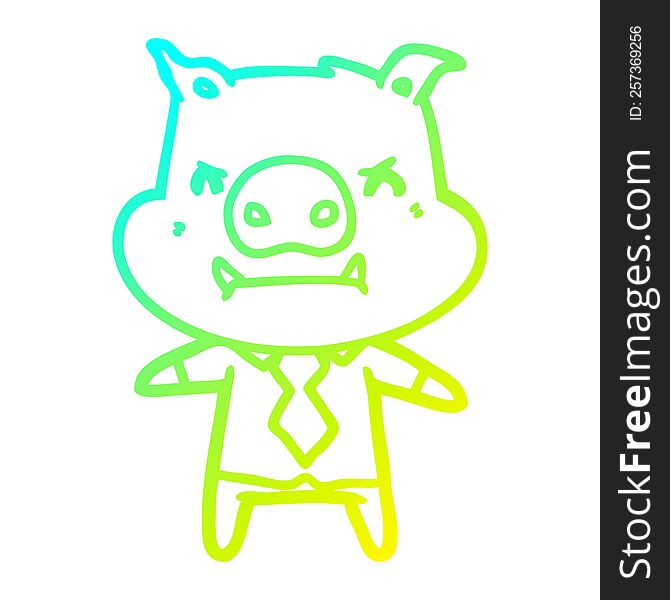 cold gradient line drawing of a angry cartoon pig boss