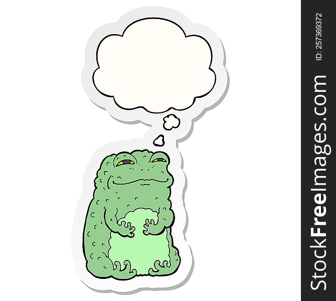 cartoon smug toad with thought bubble as a printed sticker