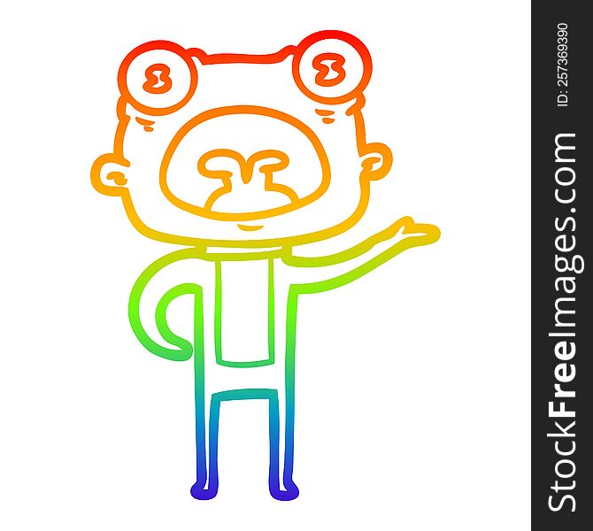 rainbow gradient line drawing of a cartoon weird alien communicating