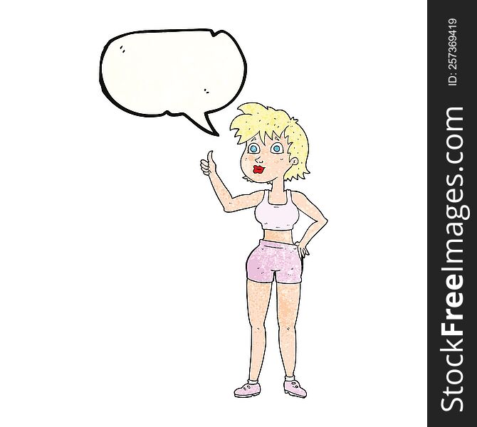 freehand speech bubble textured cartoon happy gym woman
