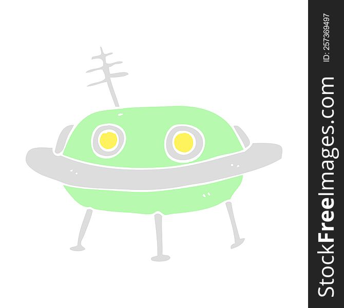 Flat Color Illustration Of A Cartoon Alien Spaceship