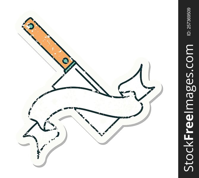 Grunge Sticker With Banner Of A Meat Cleaver