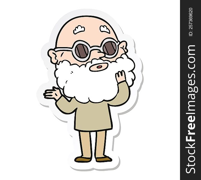 Sticker Of A Cartoon Curious Man With Beard And Glasses