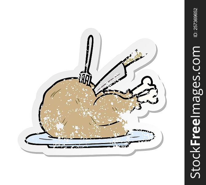 distressed sticker of a cartoon turkey
