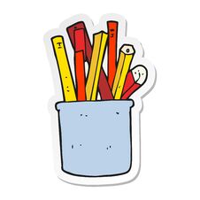 Sticker Of A Cartoon Desk Pot Of Pencils And Pens Stock Image
