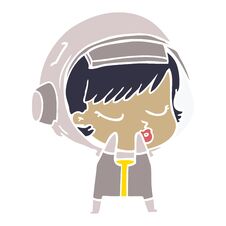 Shy Flat Color Style Cartoon Pretty Astronaut Girl Stock Photo