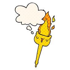 Cartoon Flaming Torch And Thought Bubble In Comic Book Style Stock Photos