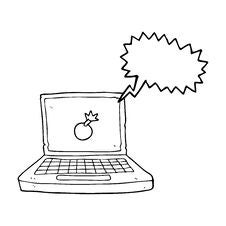 Speech Bubble Cartoon Laptop Computer With Bomb Symbol Royalty Free Stock Image