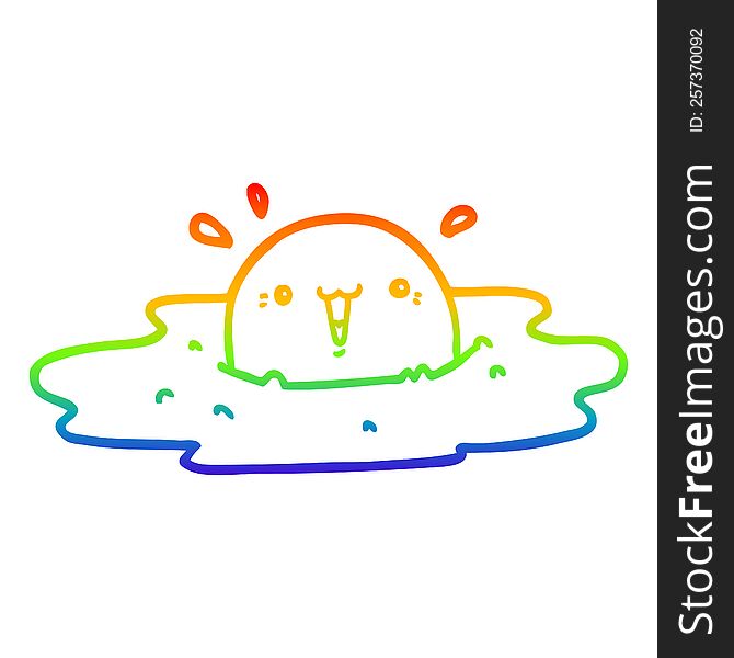 rainbow gradient line drawing of a cute cartoon fried egg