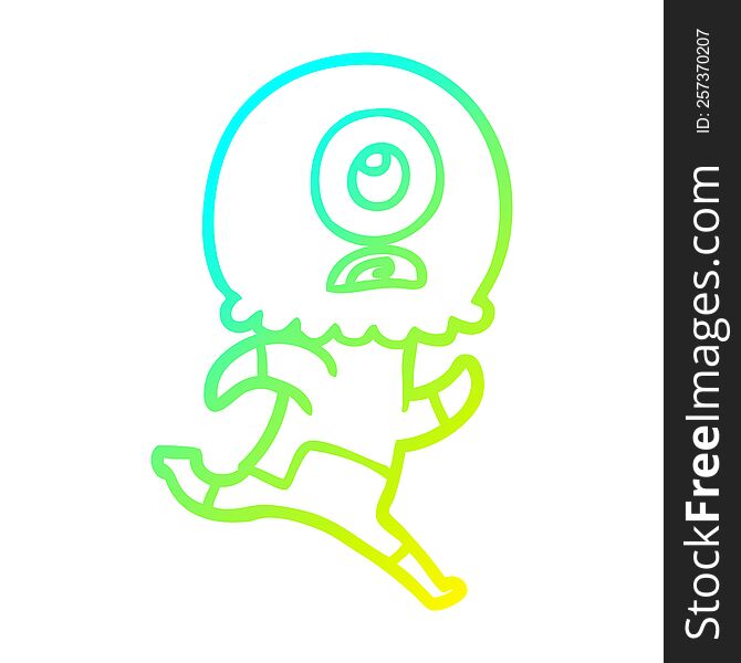 cold gradient line drawing of a cartoon cyclops alien spaceman running
