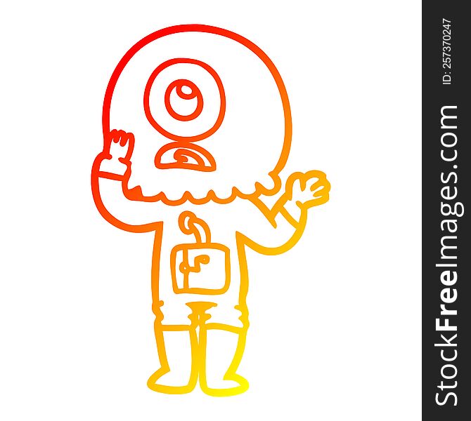 Warm Gradient Line Drawing Worried Cartoon Cyclops Alien Spaceman
