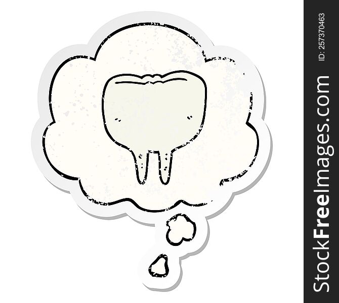 cartoon tooth with thought bubble as a distressed worn sticker