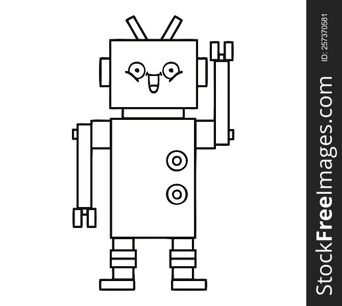 line drawing cartoon of a happy robot